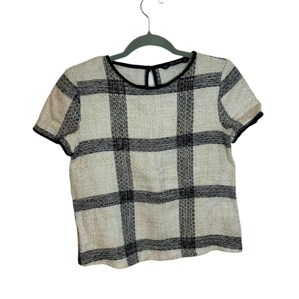 Zara Checkered Tweed Blouse